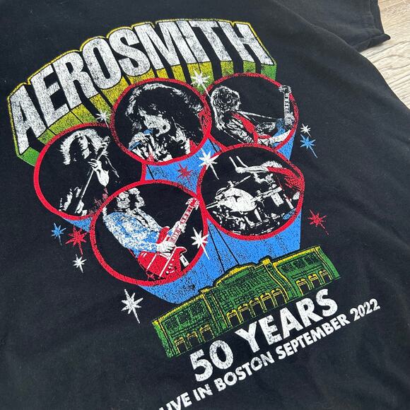 Aerosmith Tee Black Cotton 50 Years Boston Concert T-Shirt 2022 Rock Band - Picture 2 of 8